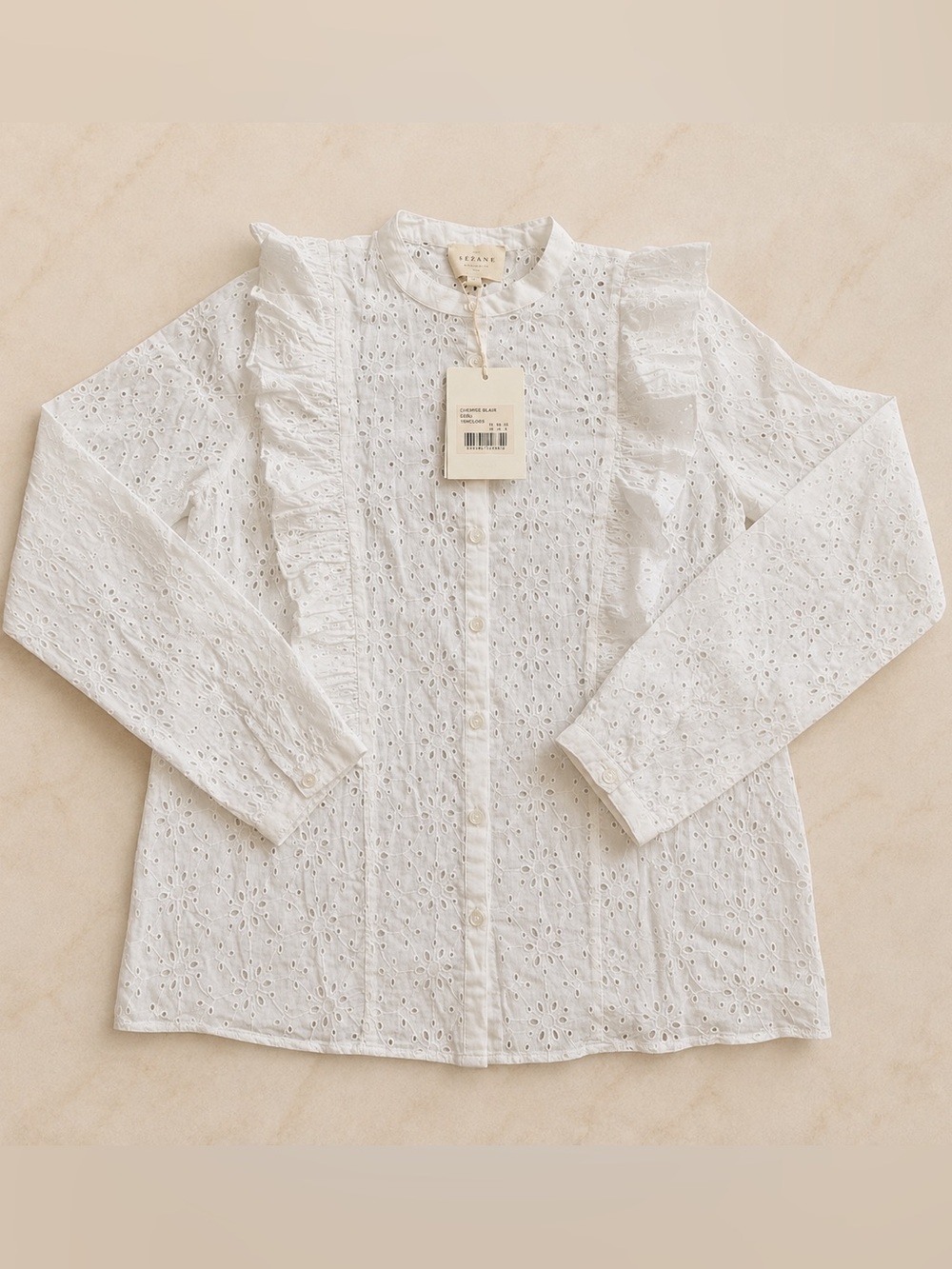 Sézane Isaure Shirt Ecru Eyelet Embroidered Blouse US 4 NWT